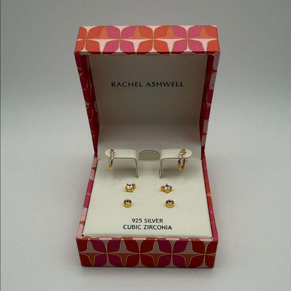 Rachel Ashwell 925 Sterling Silver Cubic Zirconia 3-Pair Earring Gift Set